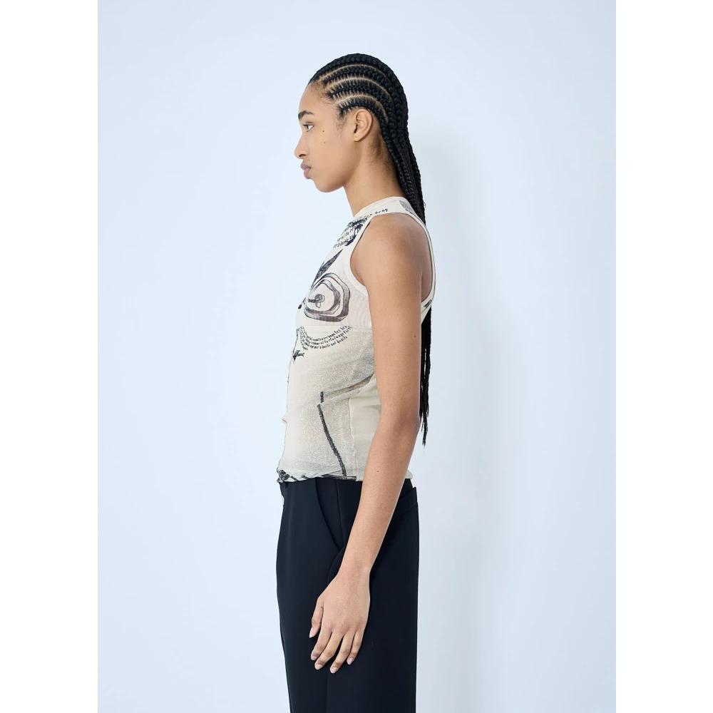 Jean Paul Gaultier Tattoo Rose & Bird Print Tank Top Beige Dames