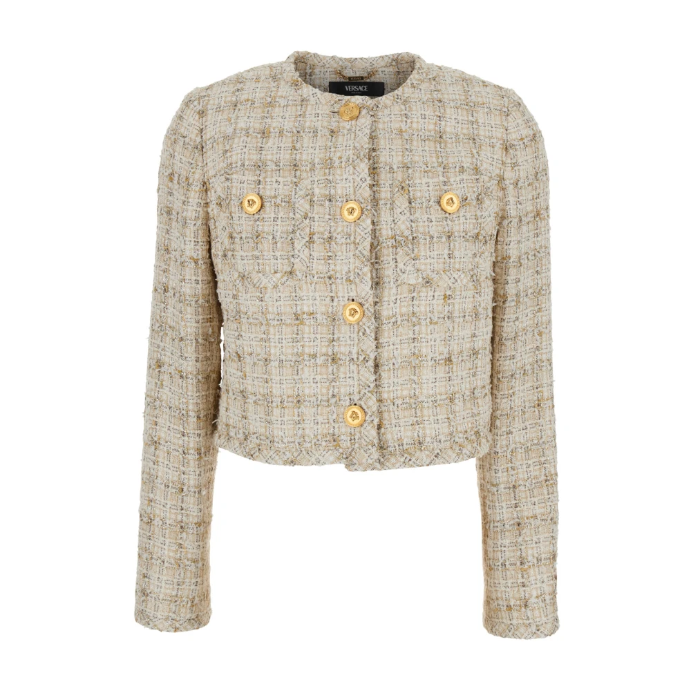 Versace Beige Kort Jack met Medusa Motief Beige Dames