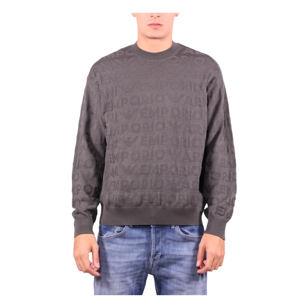 Armani Links-Stitch Wollen Trui met Logo Brown Heren