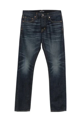 Jeans med logotypmärke vid bältesögla