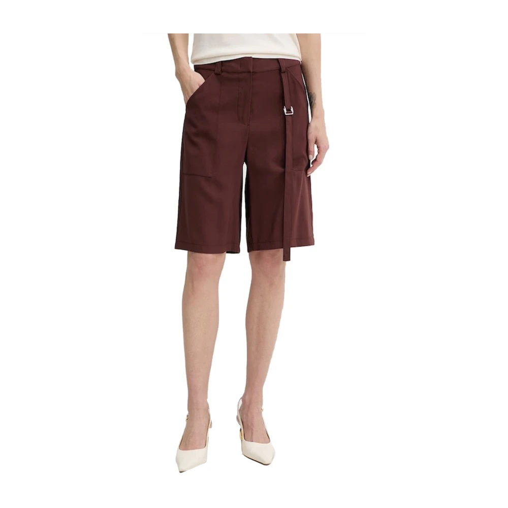 Patrizia Pepe Women's Brown Casual Shorts, M, Belted Patch-Pocket Shorts