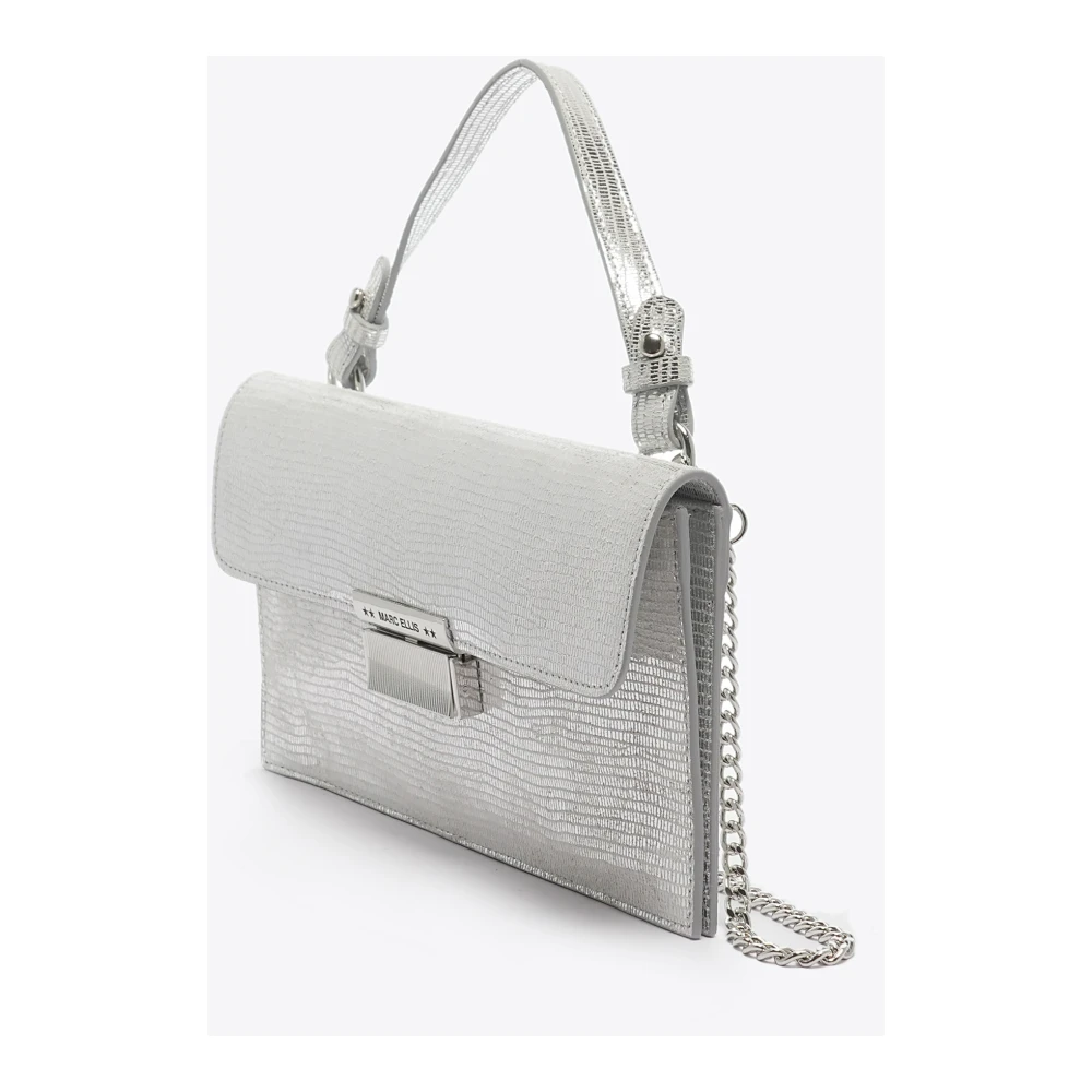 Marc Ellis Gelamineerde leren clutch met handvat en schouderband Gray Dames