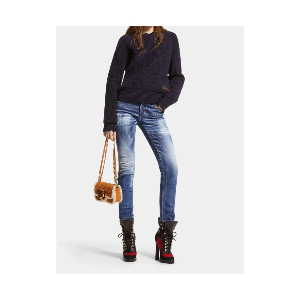 Dsquared2 Jennifer Skinny Jeans met rood logo Blue Dames