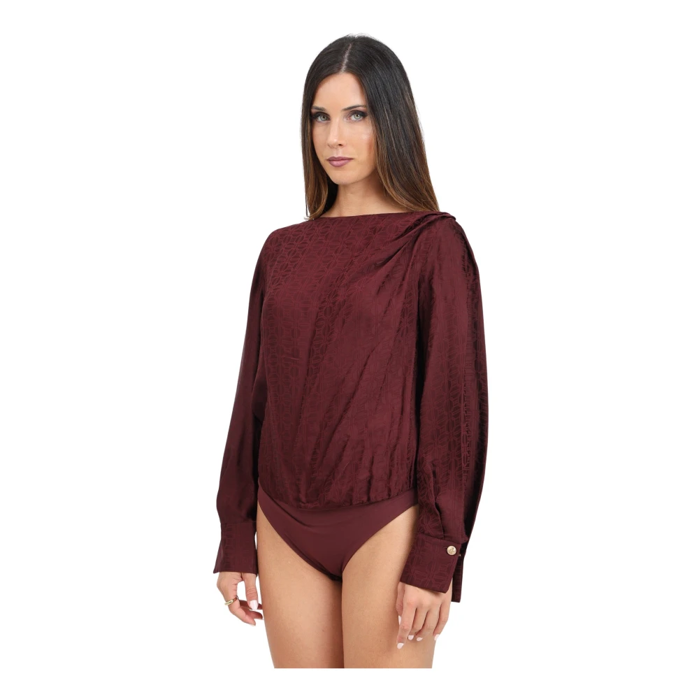 Elisabetta Franchi Bordeaux Lange Mouw Jacquard Satijnen Body Red Dames