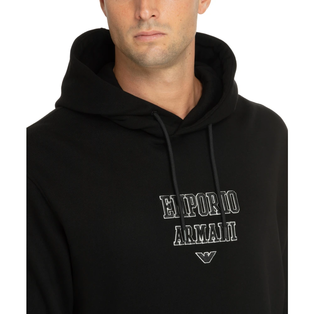 Emporio Armani Trekkoord Effen Logo Geborduurde Hoodie Black Heren