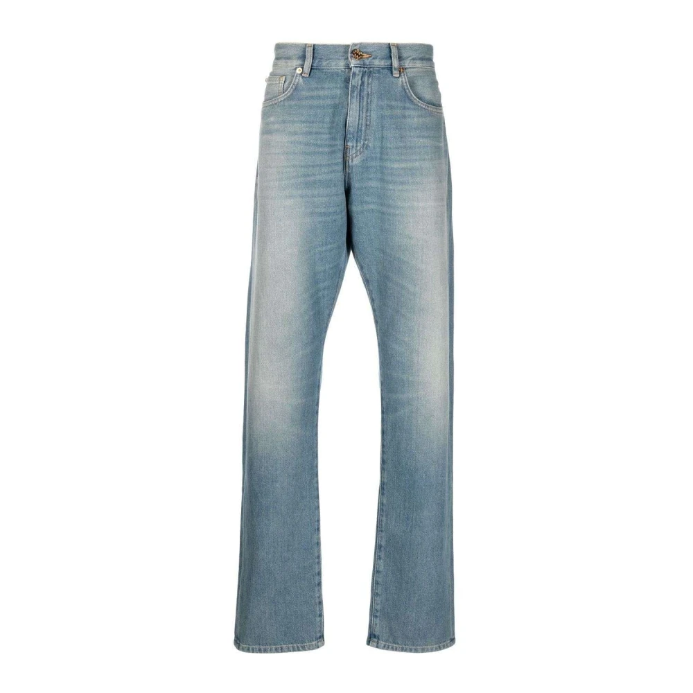 Versace Gewen straight-leg jeans met leren details Blue Heren