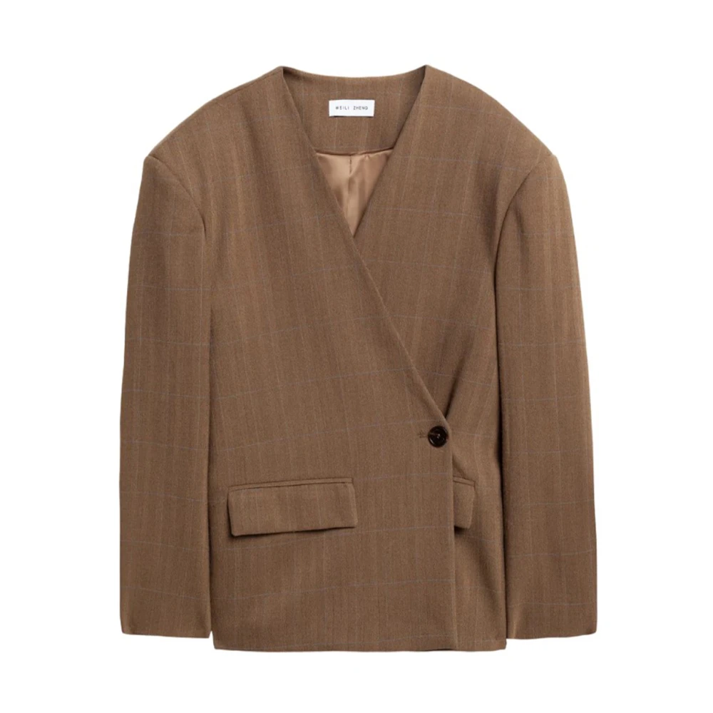 Weili Zheng Gestructureerde Houndstooth Blazer Beige Dames