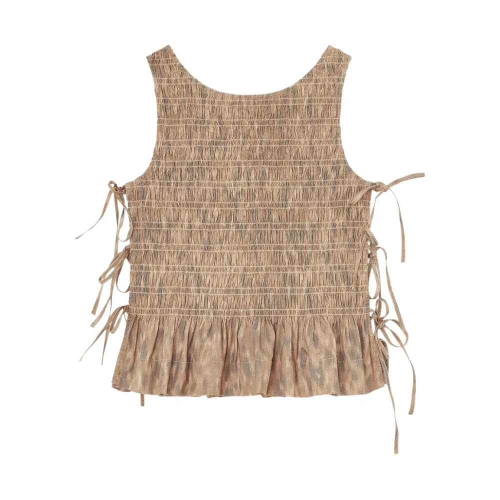 Ganni , Sleeveless Tops, Female, Brown, S, Top Holgado De Tela Elastica Estampada