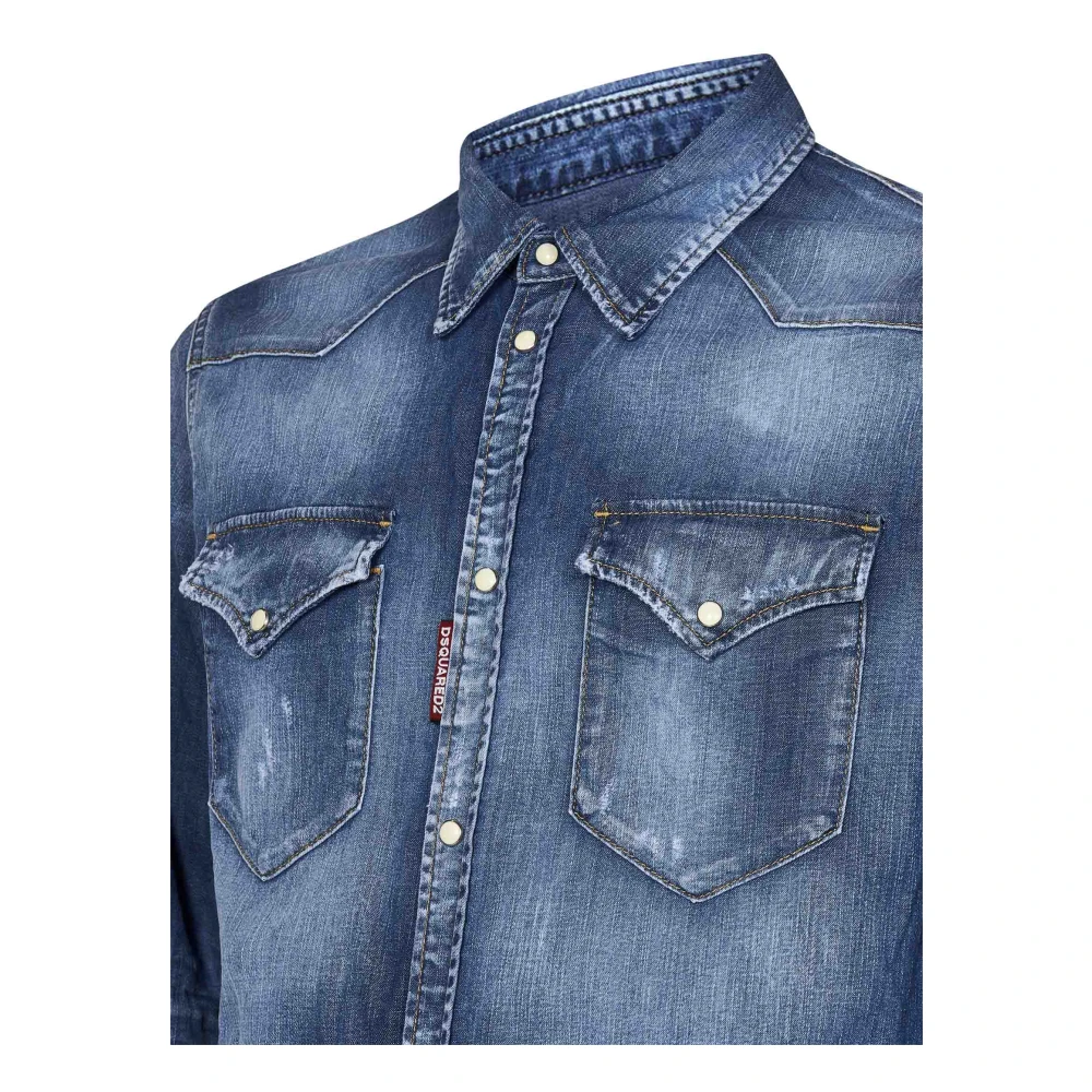 Dsquared2 Blauw Overhemd met Drukknopen Blue Heren