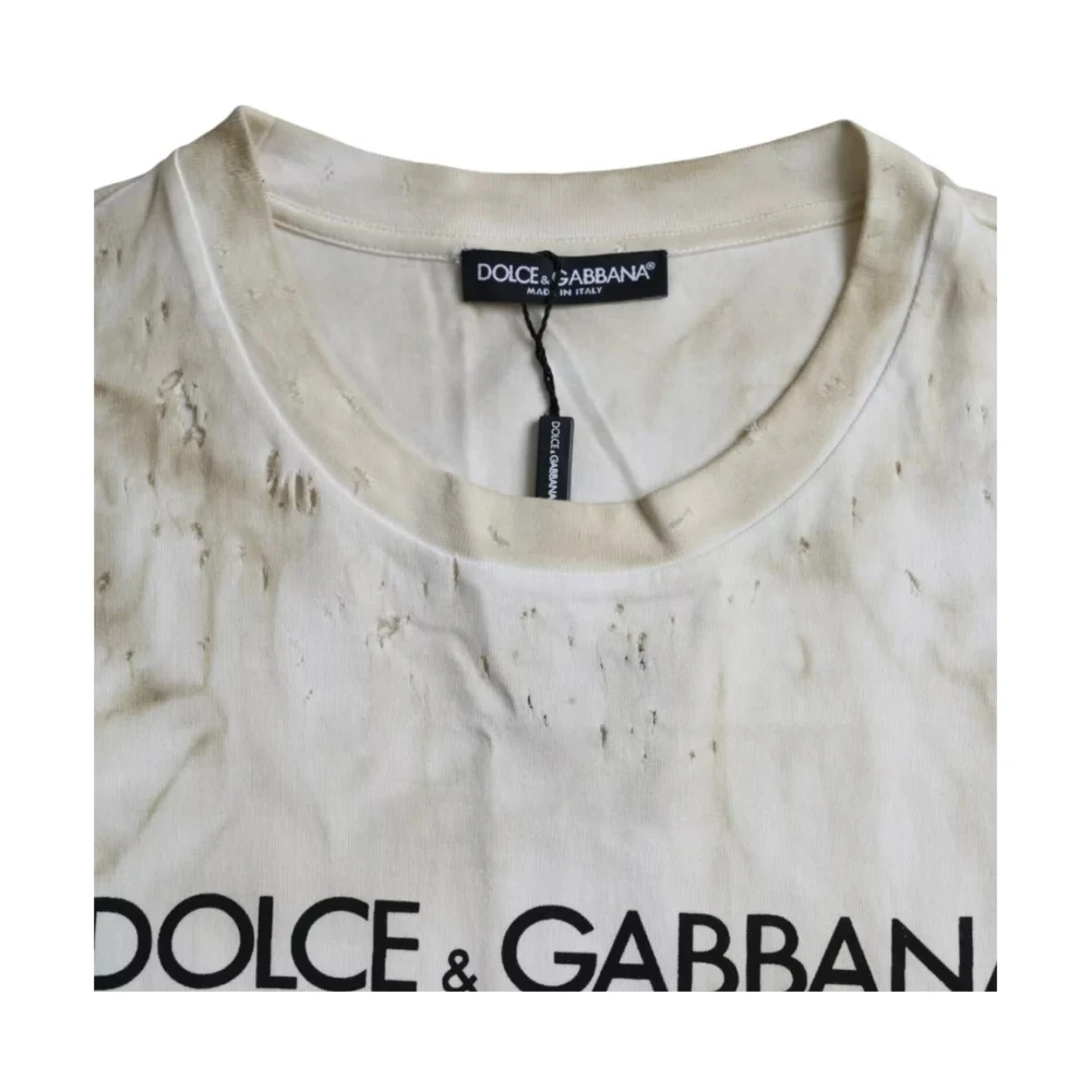 Dolce & Gabbana Off-White Logo Katoenen T-Shirt White Heren