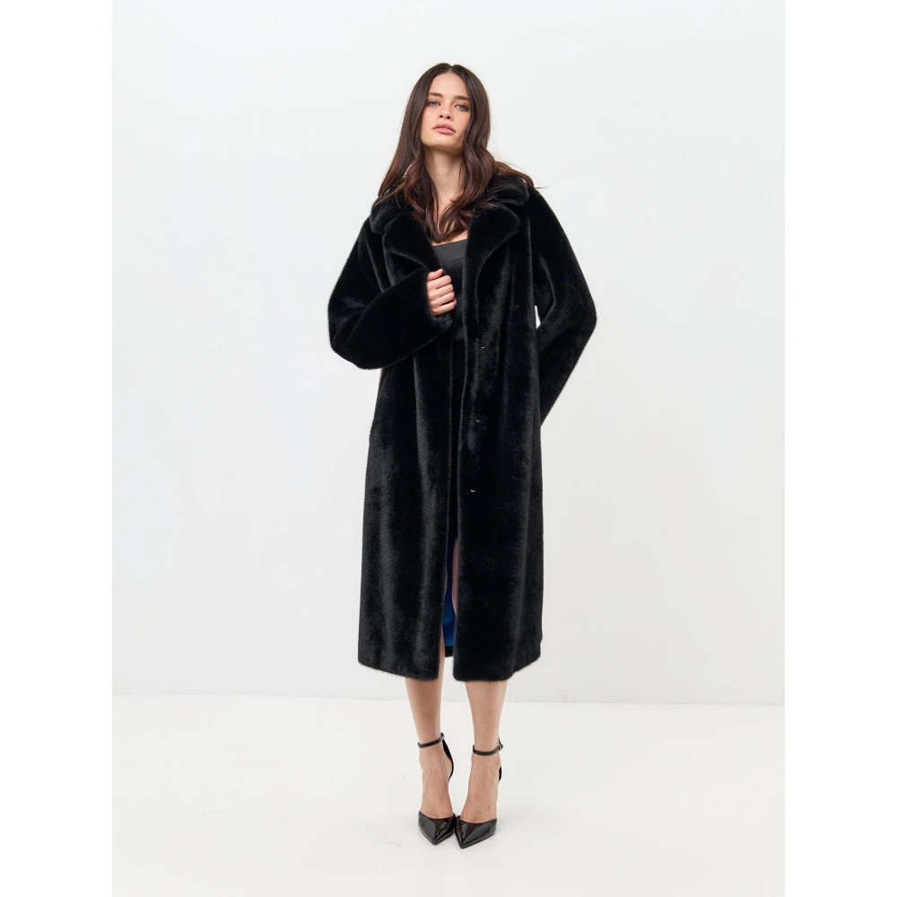 Cesare Gaspari Deluxe Lange Achterprint Jas Liefhebbers Zwart Black Dames