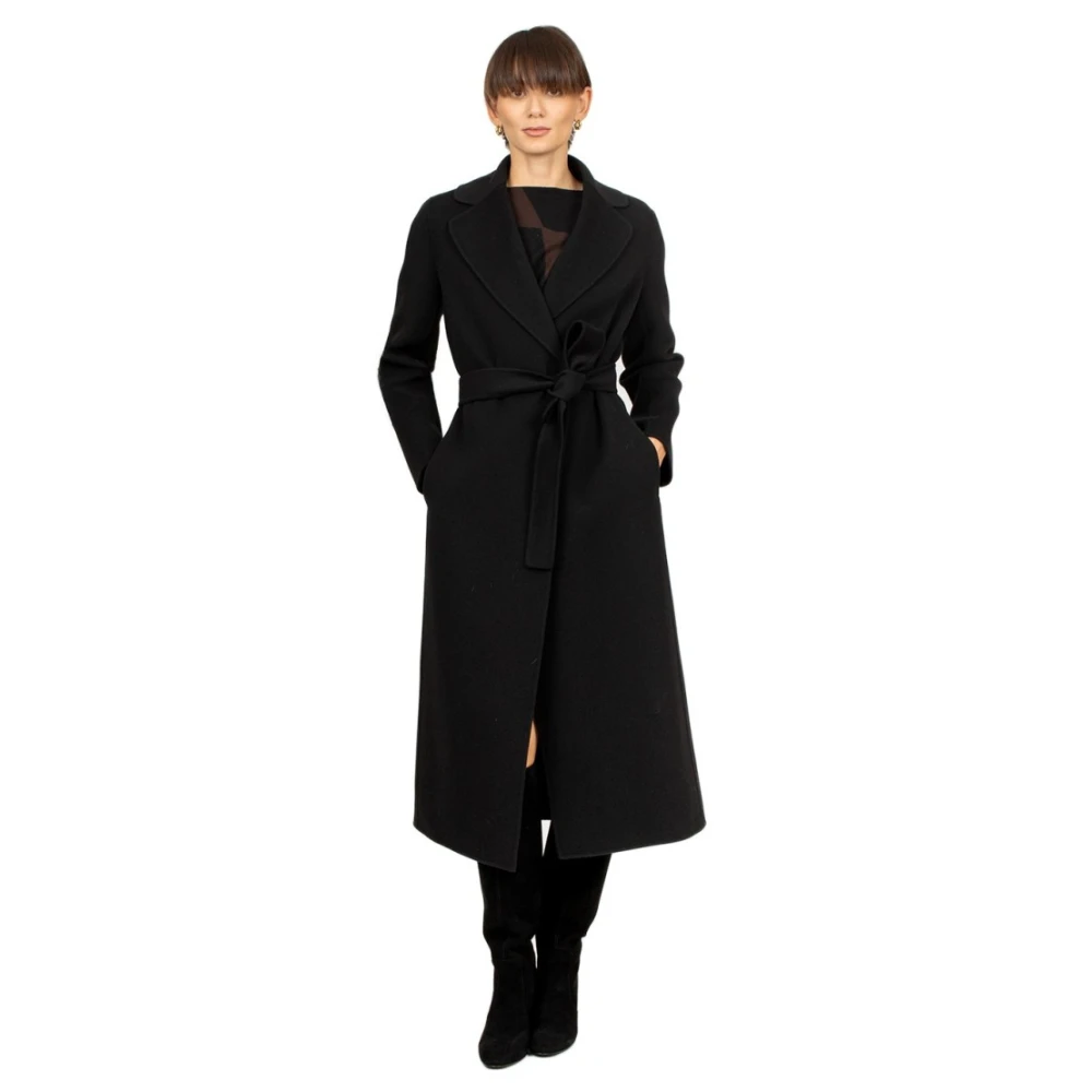Max Mara Zwarte wollen jas met riem Black Dames