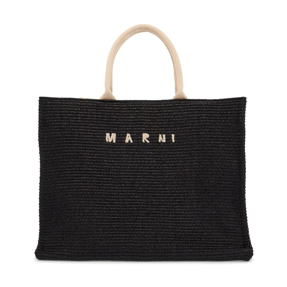 Marni Raffia-effect Tote Tas Black Dames