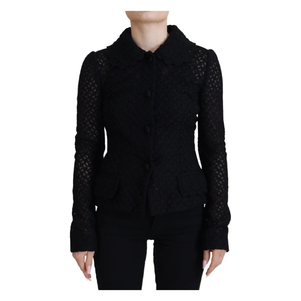 Dolce & Gabbana Women's Black Wool Knitted Button Down Collar Jacket