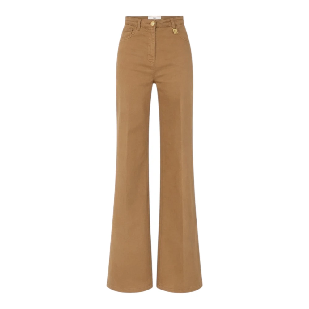 Elisabetta Franchi Brown Wide Trousers, Female, W29, Denim Palazzo Trousers