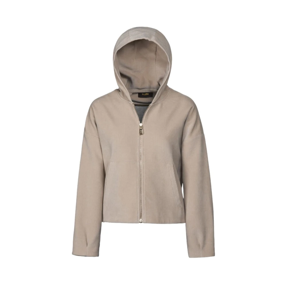 Moorer Women's Beige Zip-Throughs, M, Ambeta Hooded Sweatshirt