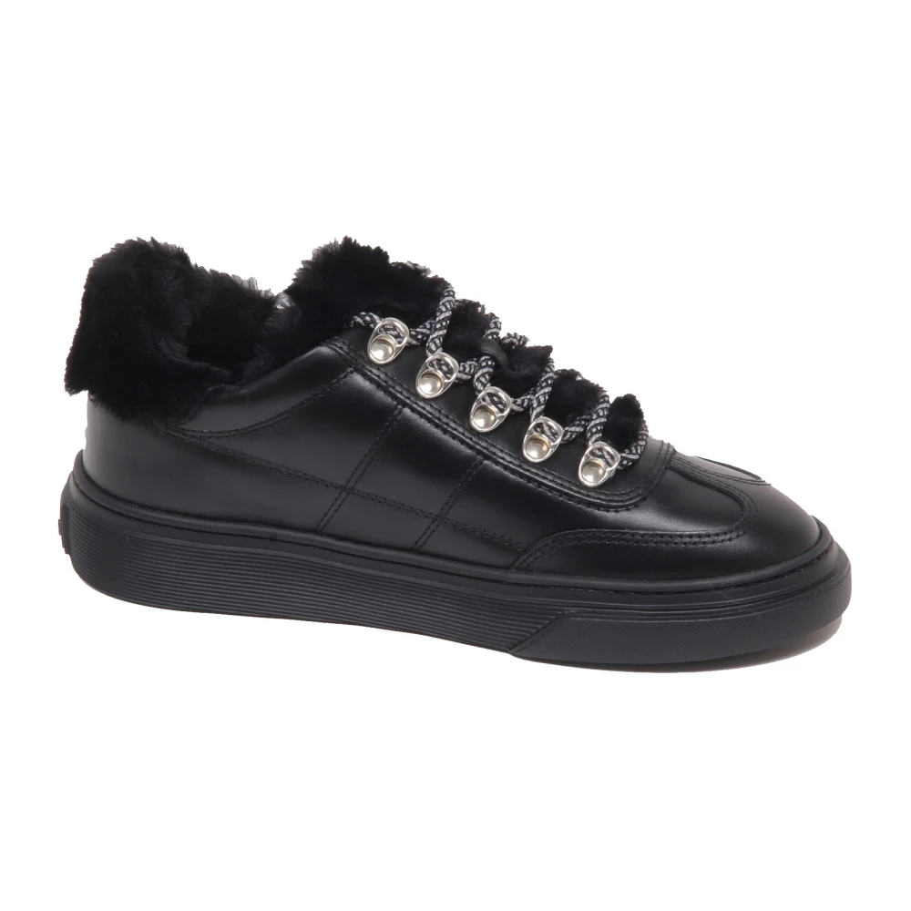 Hogan Leren/Eco Bont Voering Schoen met Stiksels Dames Schoenen Zwart