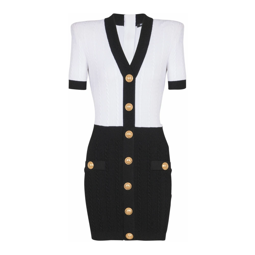 Balmain Women's White Two-Tone Cable-Knit Bodycon Dress - Knitted Dresses - Xs - Dresses