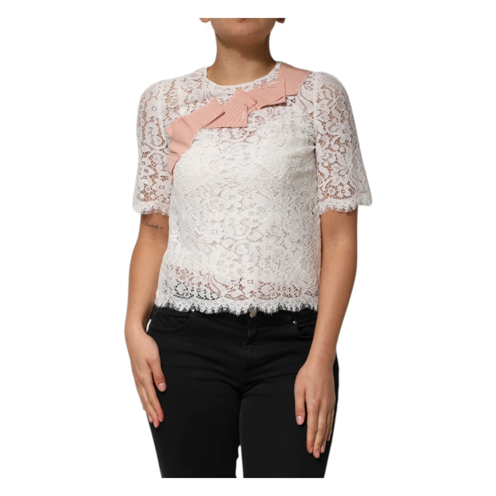Dolce & Gabbana Women's White Blouses, Xs, Floral Lace Blouse Top