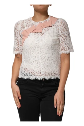 Vit Blommig Spets Blus Top