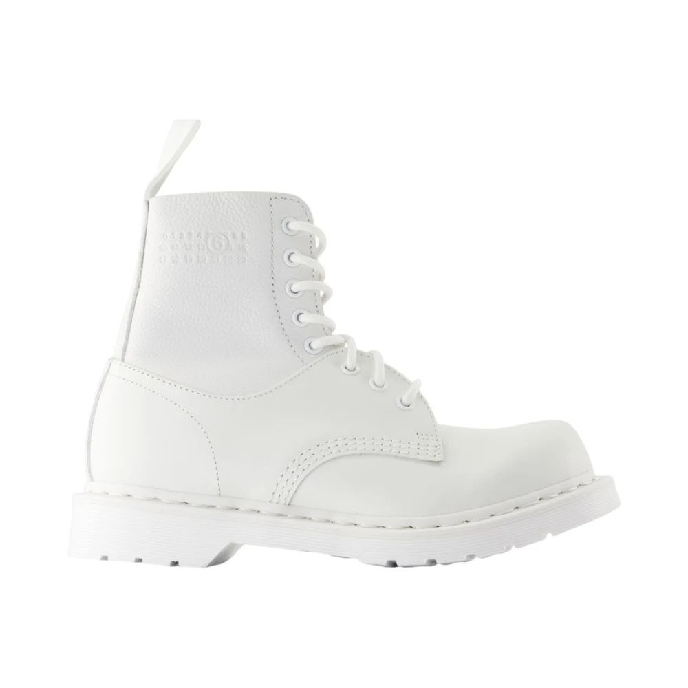 Mm6 Maison Margiela Uomo Bianco Stivaletti Bianchi In Pelle - Punta Rotonda