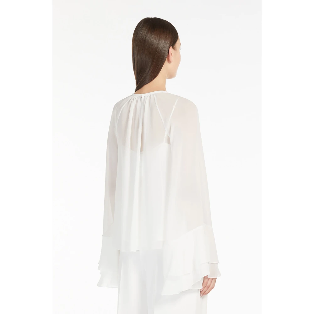 Max Mara Studio Zijden Georgette Blouse met Ronde Hals White Dames