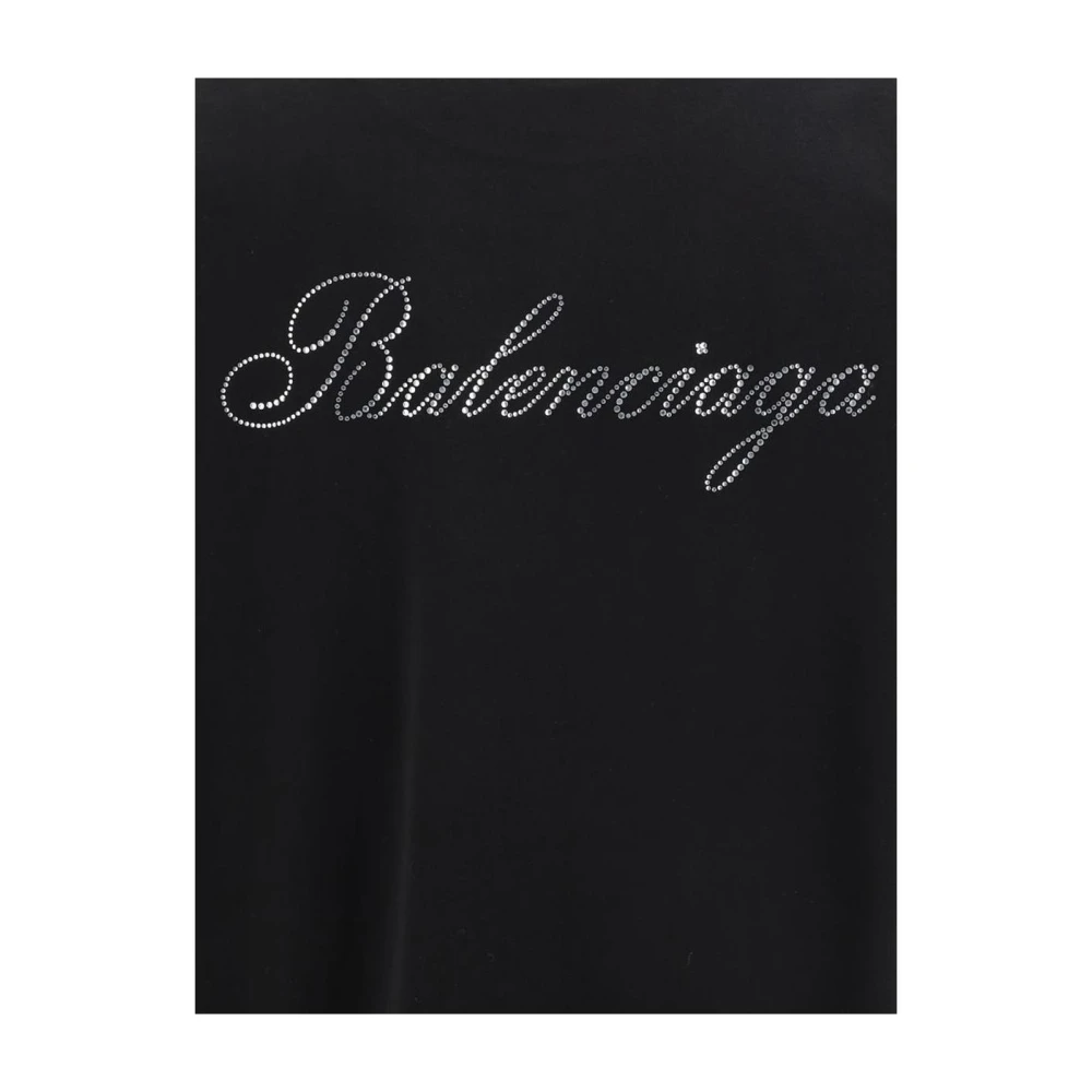 Balenciaga Rhinestone Logo Tee Short Sleeves Black Dames