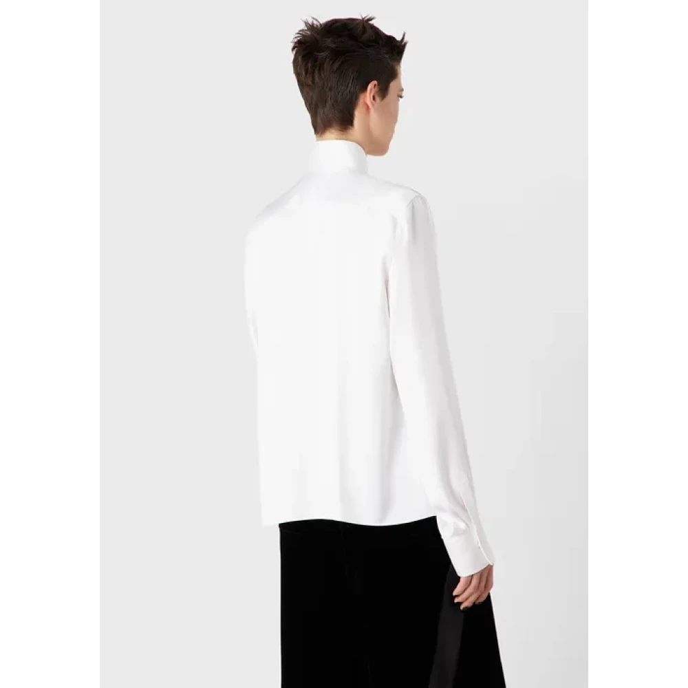 Giorgio Armani Zijden dubbel satijnen overhemd met sjaaleffect White Dames