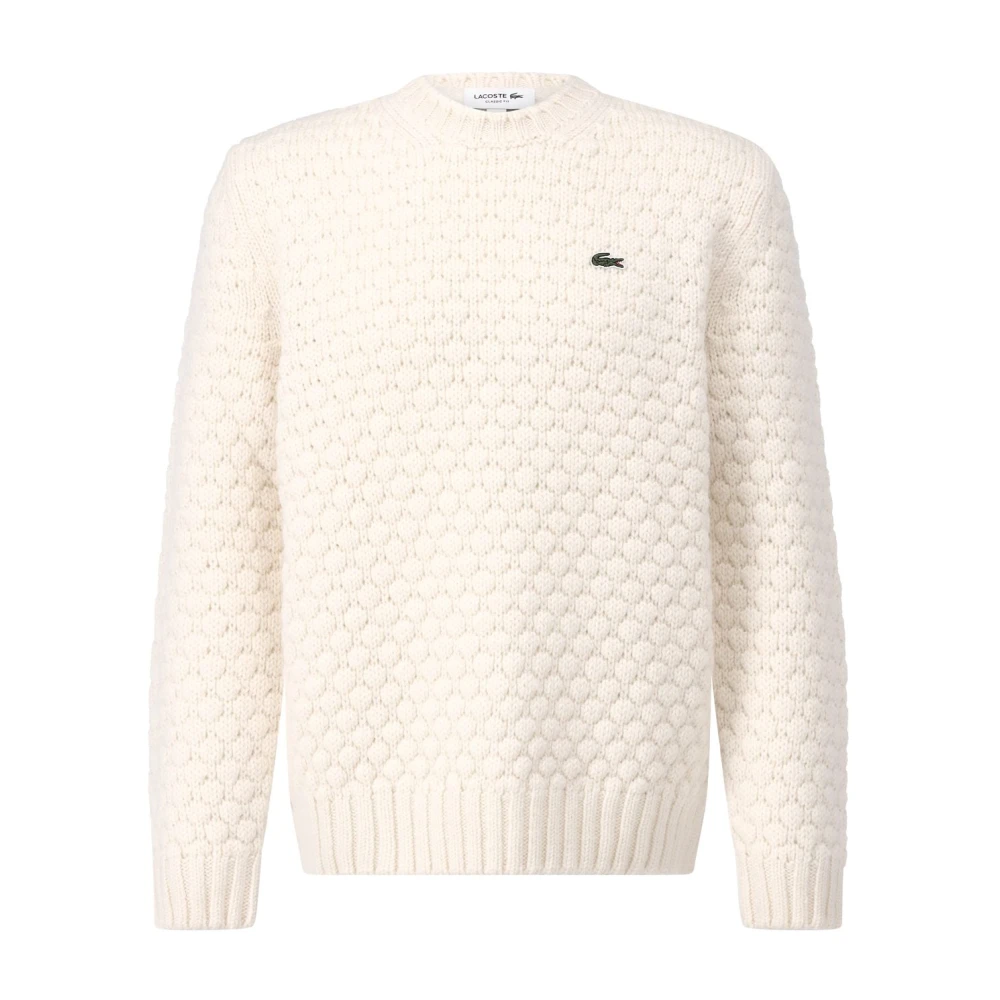 Lacoste Beige Sweater Klassiek Ontwerp Geborduurde Krokodil Beige Heren
