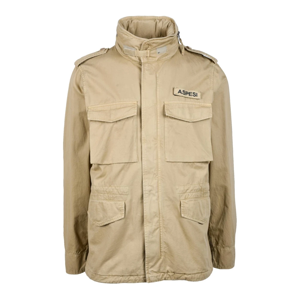 Aspesi Saharian Jas met Rits en Drukkers Beige Heren