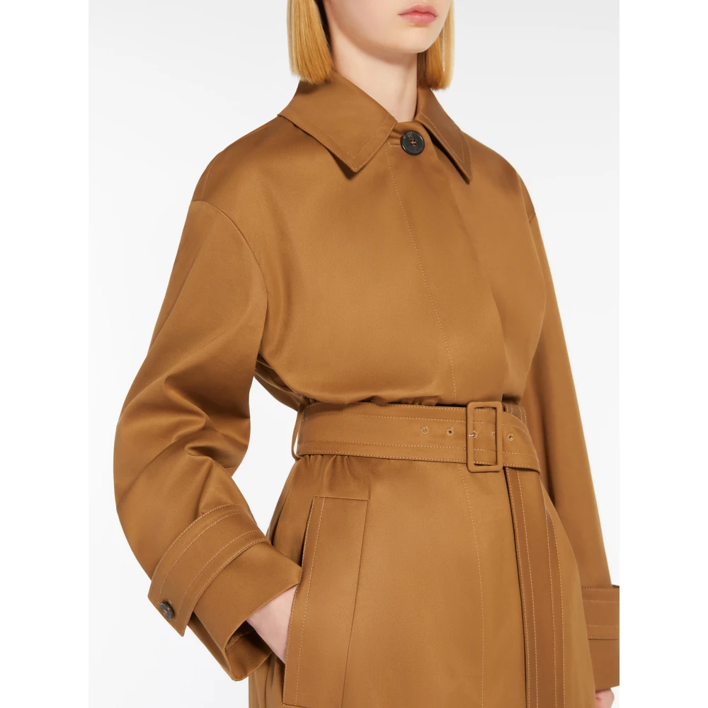 Max Mara Studio Bruine Trenchcoat met Riem Brown Dames