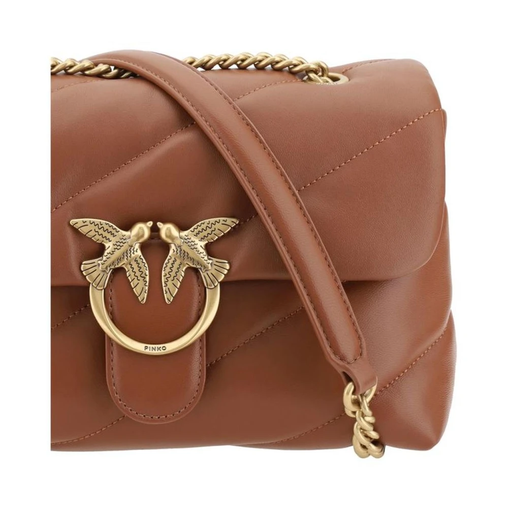 pinko Gewatteerde Love Classic Schoudertas met verguld logo Brown Dames