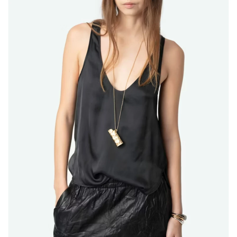 Zadig & Voltaire Zwart Satijnen Camisole Top Black Dames