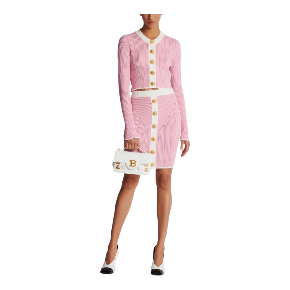 Balmain Gebreide Rok met Knopen Pink Dames
