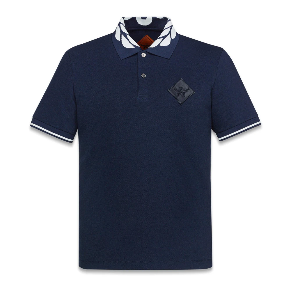 MCM Piqué polo met intarsia-gebreid lauriermotief Blue Heren