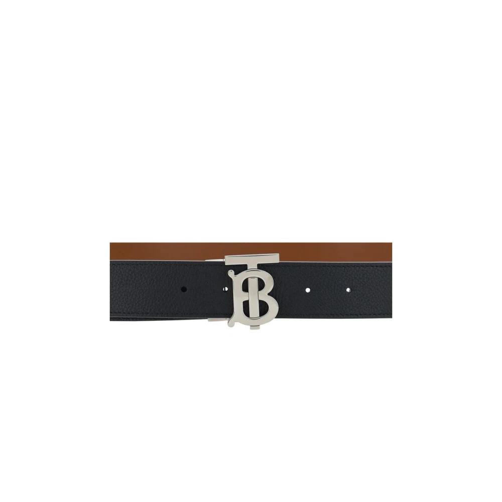 Burberry Gestructureerde Leren Riem met Zilveren Gesp Black Heren
