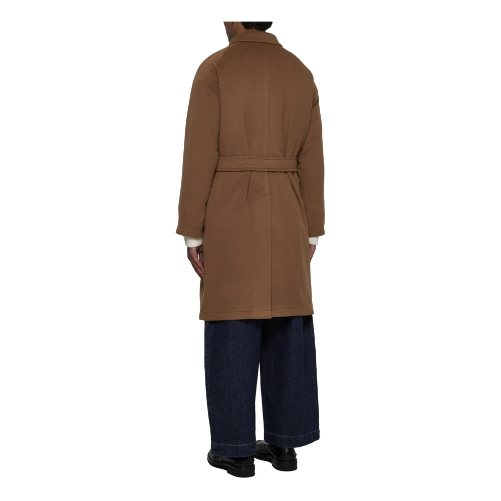 Tagliatore Kameel Cashmere Jas met Riem Brown Heren