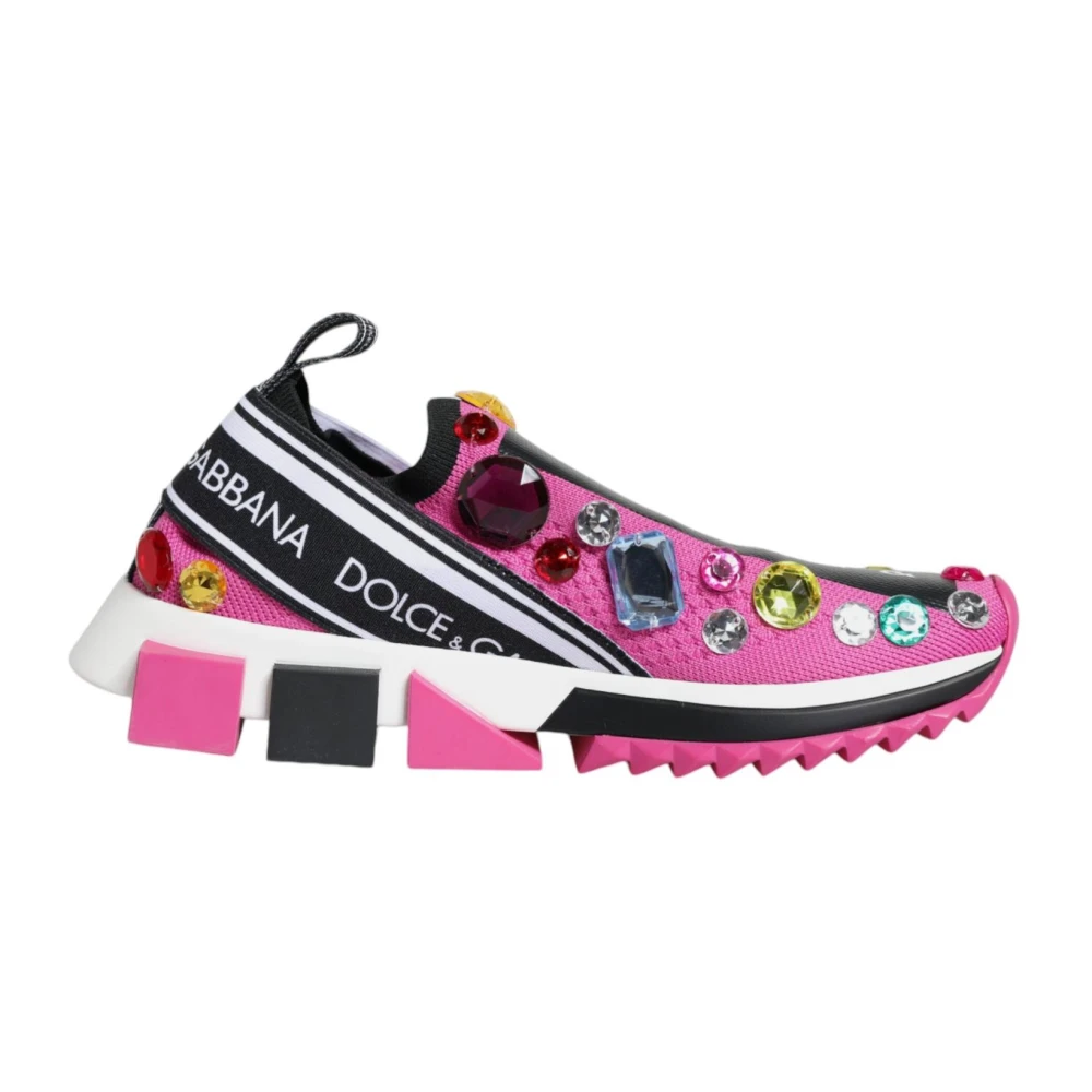 Dolce & Gabbana Women's Pink Sorrento Crystals Low Top Sneakers