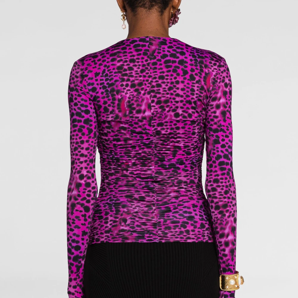 Roberto Cavalli Leopard Print Cut-Out Top Purple Dames