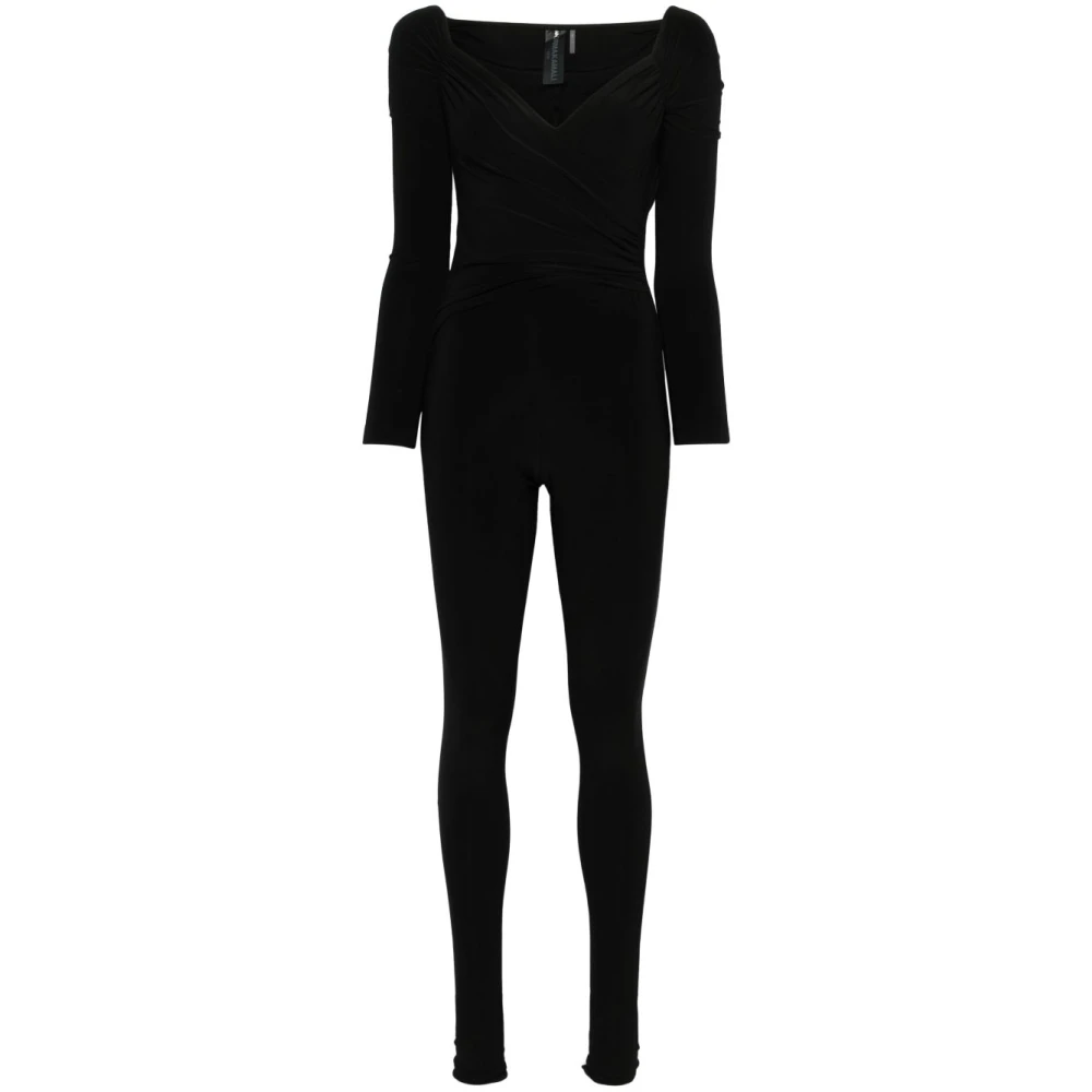Norma Kamali Zwarte jurk met sweetheart halslijn en lange mouwen Black Dames