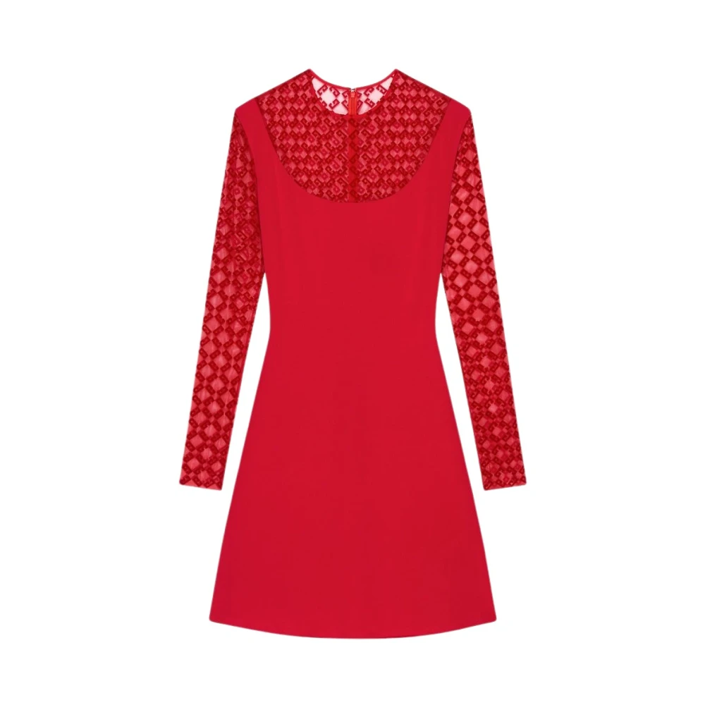 Givenchy Monogram Tulle Jersey Korte Jurk Red Dames