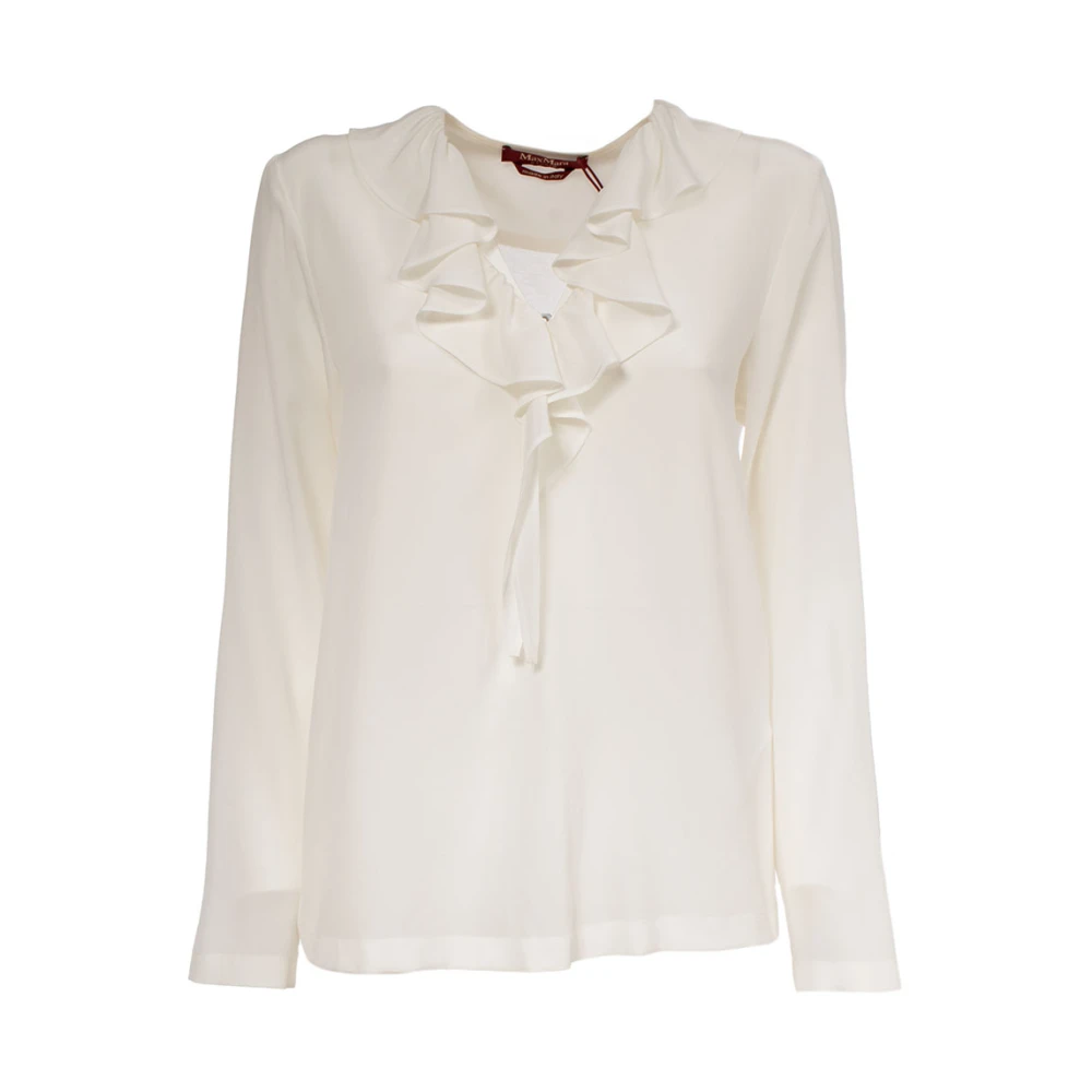 Max Mara Studio Zijden blouse met ruchedetail White Dames
