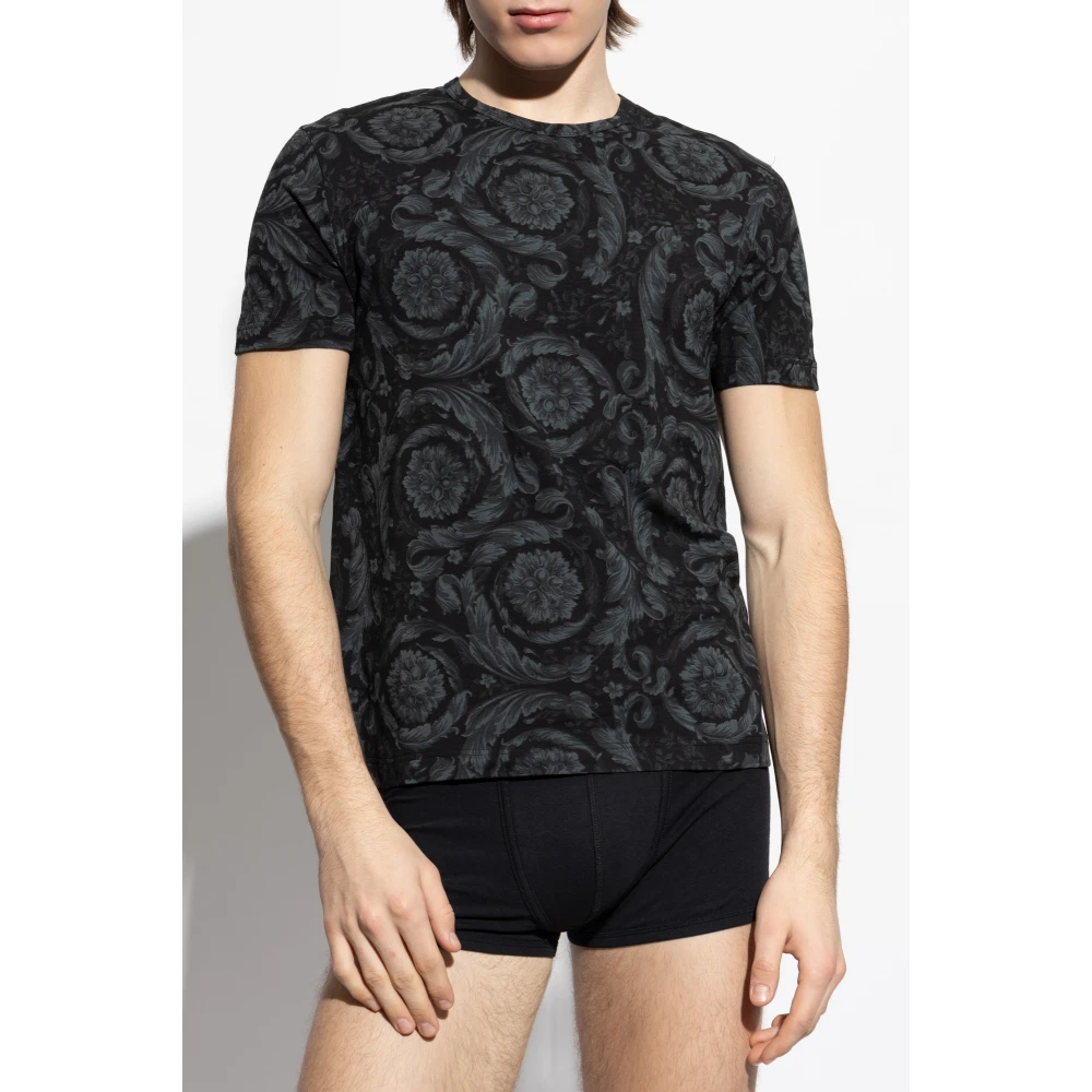 Versace Ondershirt T-shirt met Barocco print Black Heren