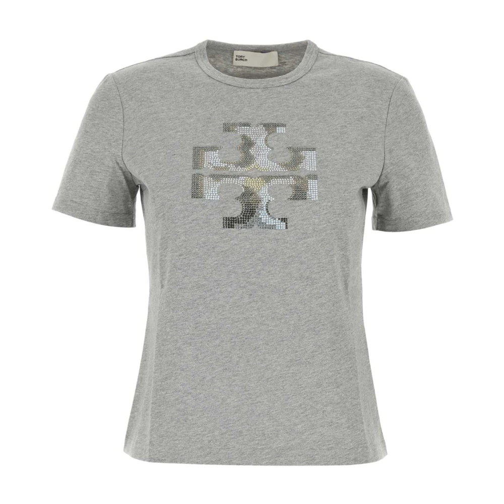 TORY BURCH Grijze Crew Neck Korte Mouw Top Gray Dames