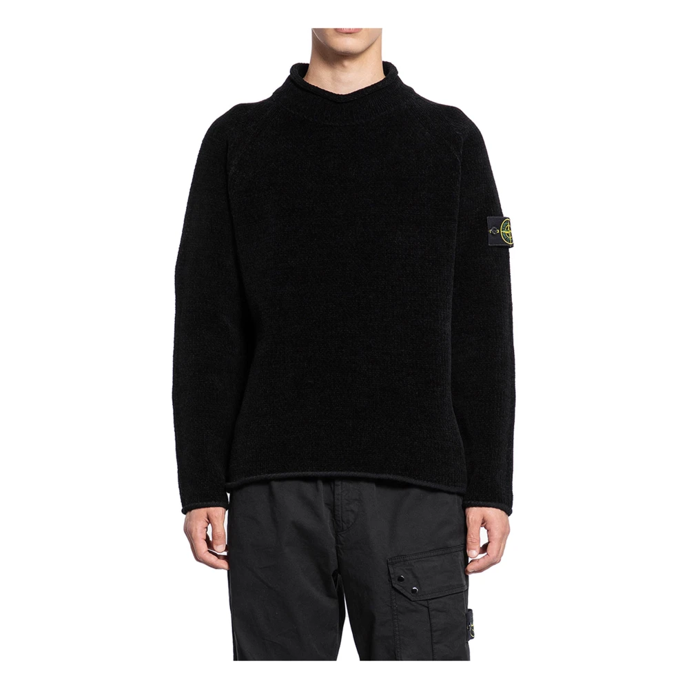 Stone Island Zwarte Mock Neck Raglan Mouw Sweater Black Heren