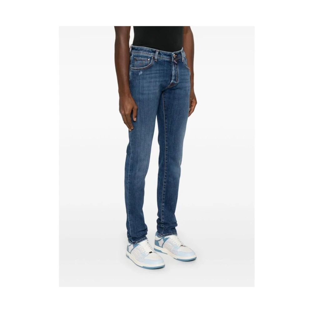 Jacob Cohën Blauwe Distressed Denim Slim Fit Jeans Blue Heren