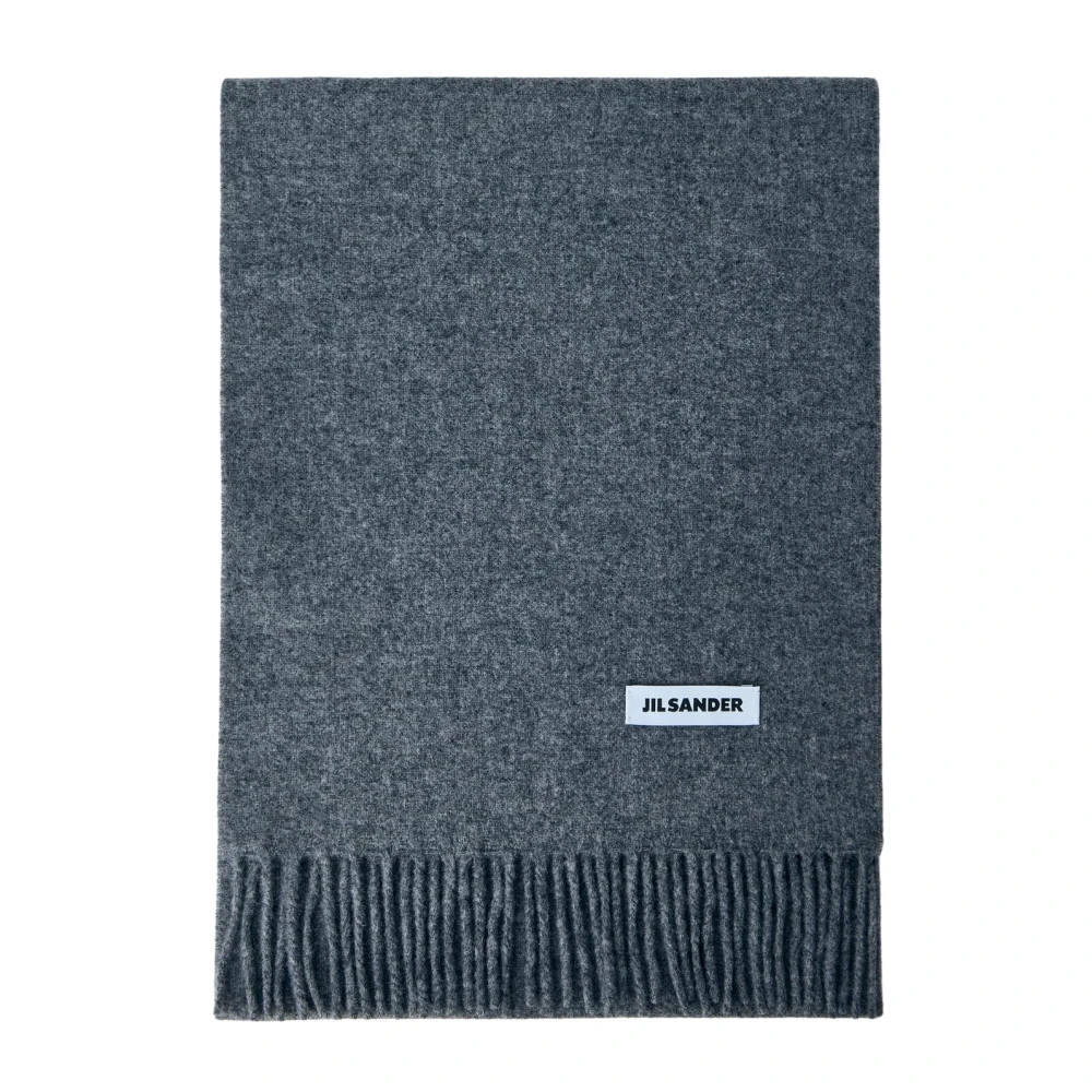 Jil Sander Gray Winter Scarves, Female, One Size, Fringed Wool Scarf