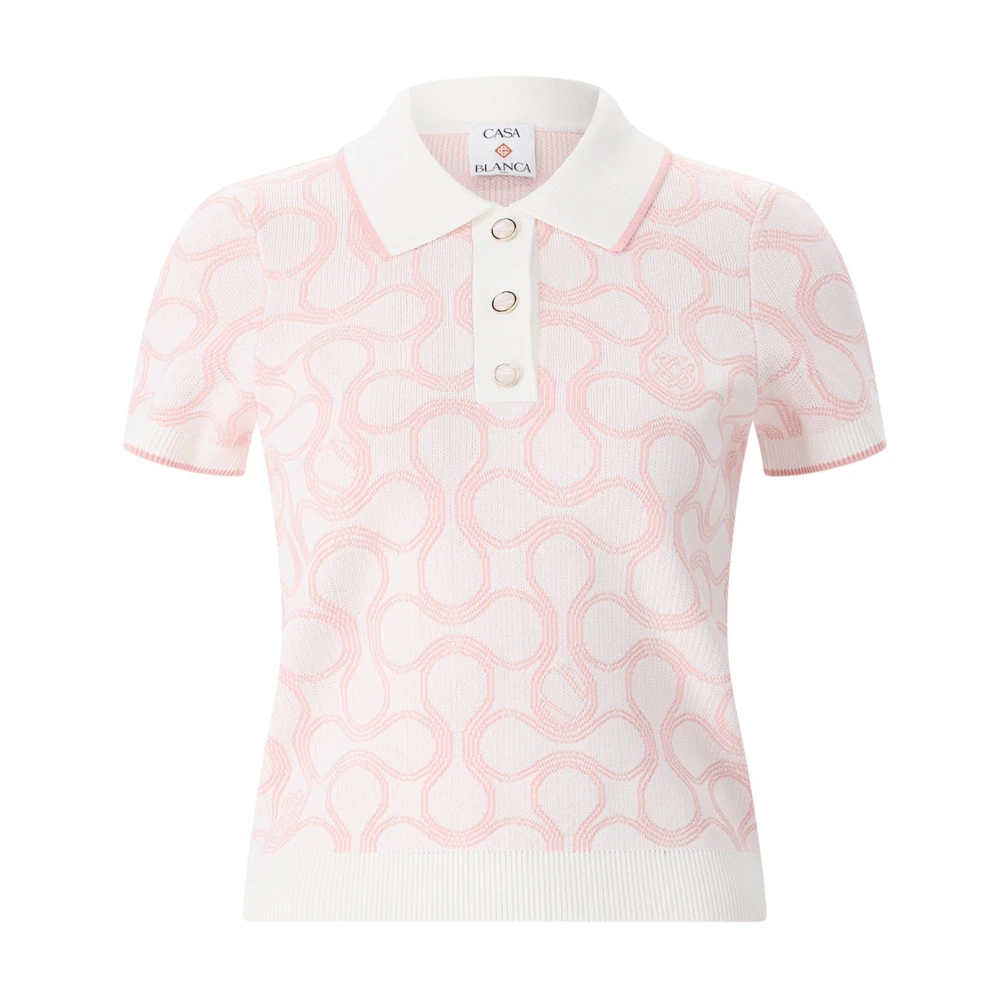 Casablanca Women's Pink Round-Neck Knitwear, Xl, Knit Polo Shirt
