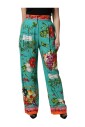 pantalon-droit-imprime-en-soie-verte
