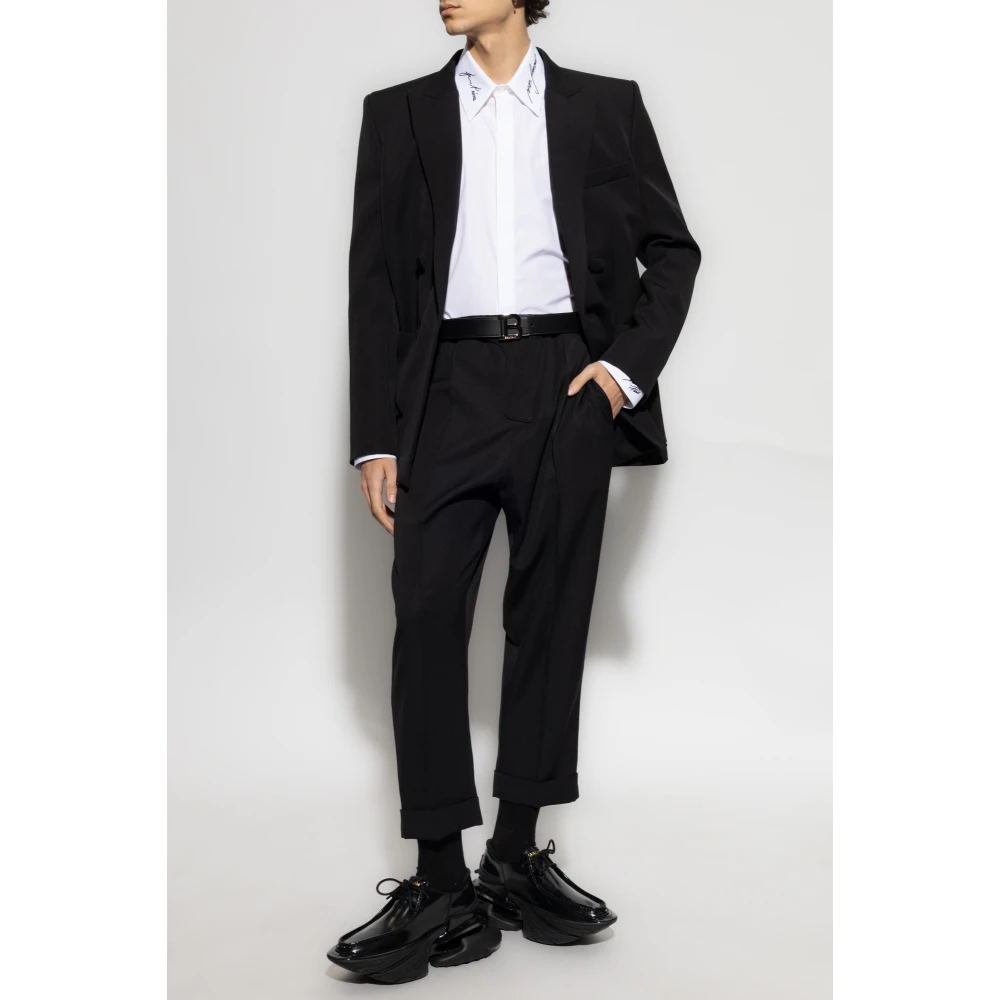 Balmain Wollen broek met stiksels op de benen Black Heren